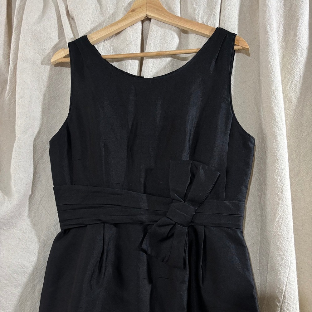 Kate Spade New York Black Silk Cotton‎ Bow Waist Cocktail Dress Size 8 Gold Zip
